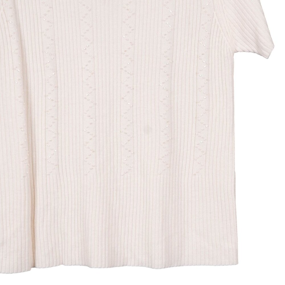 Designers Originals Sweater Shirt Petite S Womens White Ribbed Luxelon Beads - Picture 2 of 5